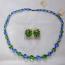 Saphire Blue & Green Vintage Necklace with Stirling Clasp & Matching Green Earings